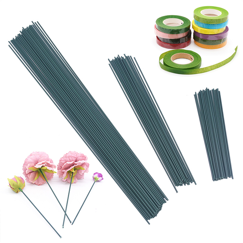 Floral Tape Green - 20個15/25/40センチメートル人工花茎鉄ワイヤステムdiyの紙の花スタブアクセサリーグリーン花テープローズ茎クラフト装飾