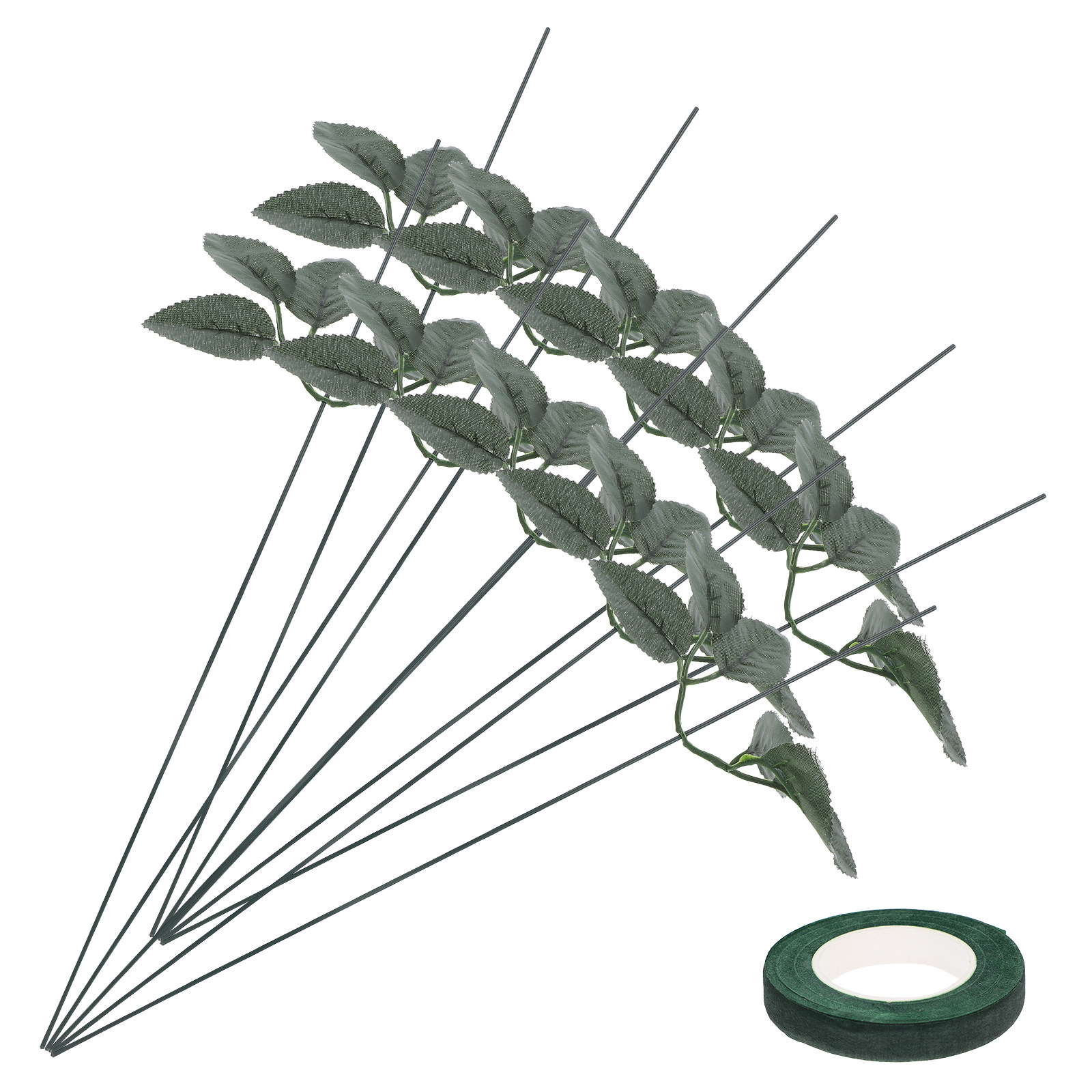 Floral Tape Green - 20個入りフラワーアレンジメントキット DIYクラフトセット、鮮やかな人工茎、緑のフローラルワイヤー、テープ、葉付き、結婚式やホリデーに最適