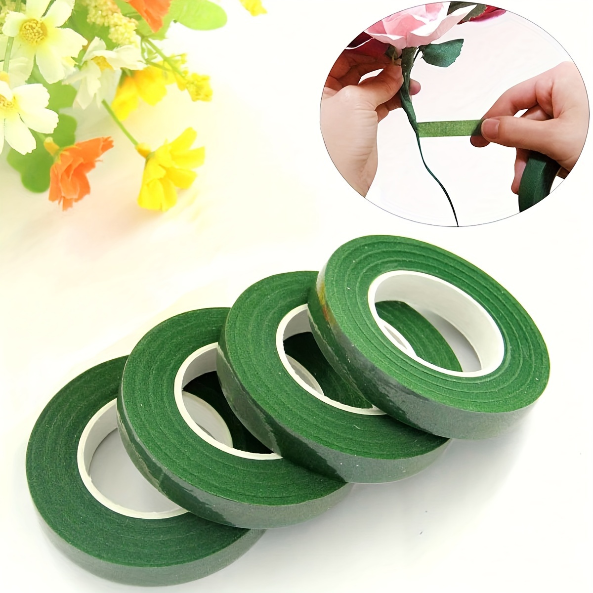 花柄の緑色の紙テープ、DIY手作り花柄テープ、自己粘着性の花 - Floral Tape Green のレビューと価格