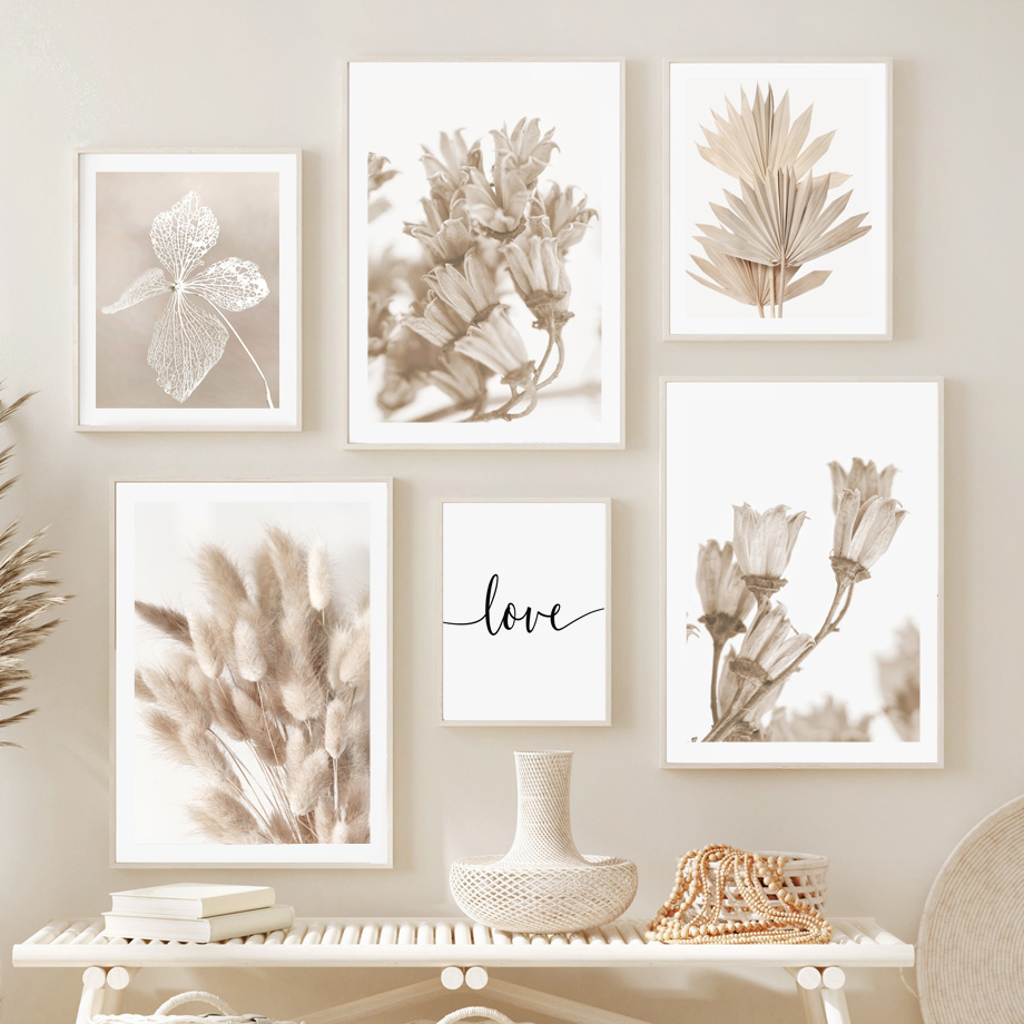 ニュートラルベージュ ボヘミアン ウォールアート キャンバス - Palm Leaf Dried のレビューと価格