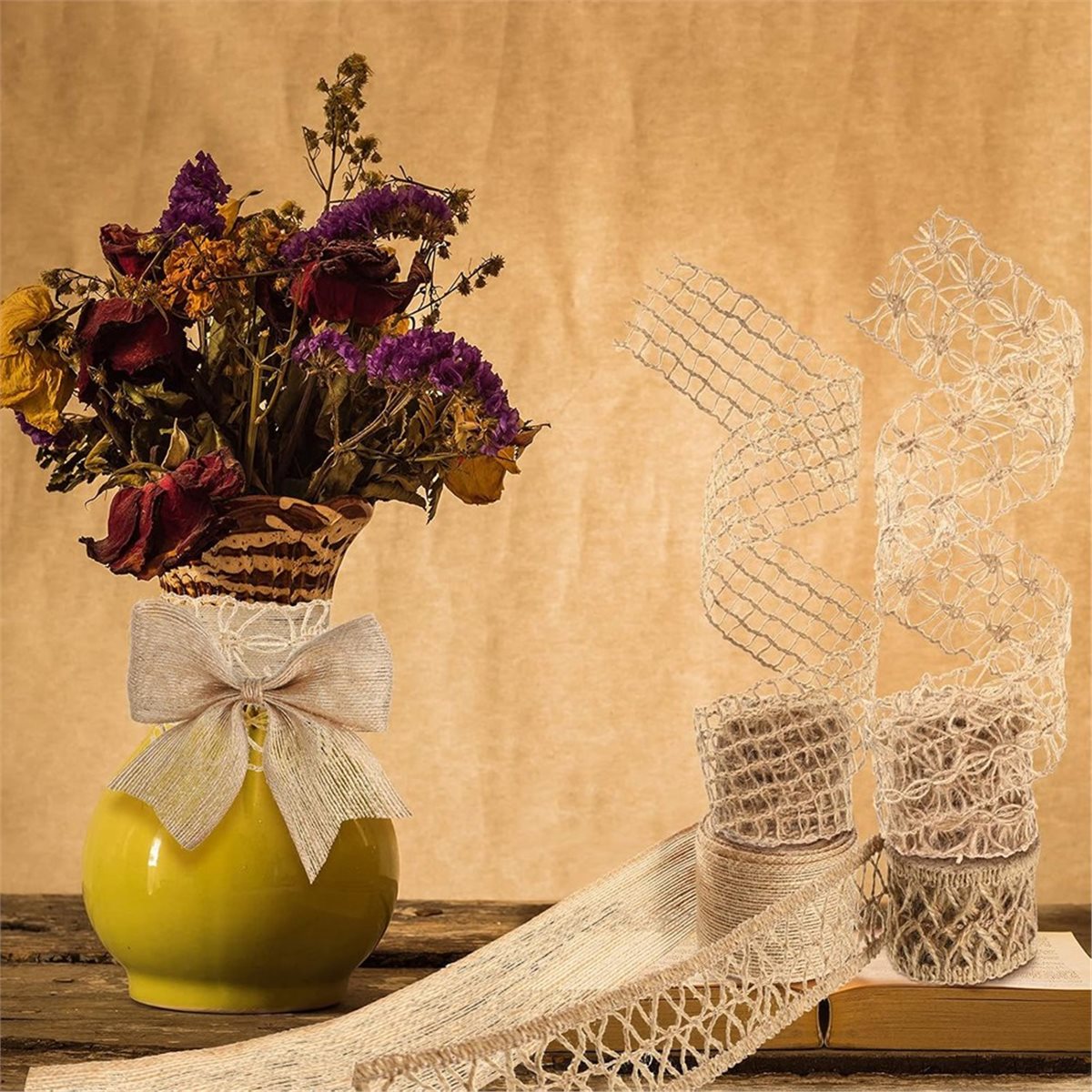 5ロール 13フィート バーラップリボン ワイヤー入り ナチ - Twine Jute Natural のレビューと価格