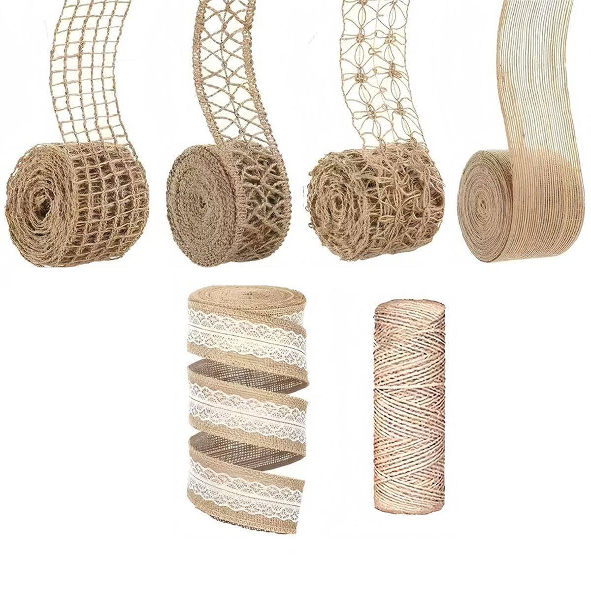 5ロール 13フィート バーラップリボン ワイヤー入り ナチ - Twine Jute Natural のレビューと価格