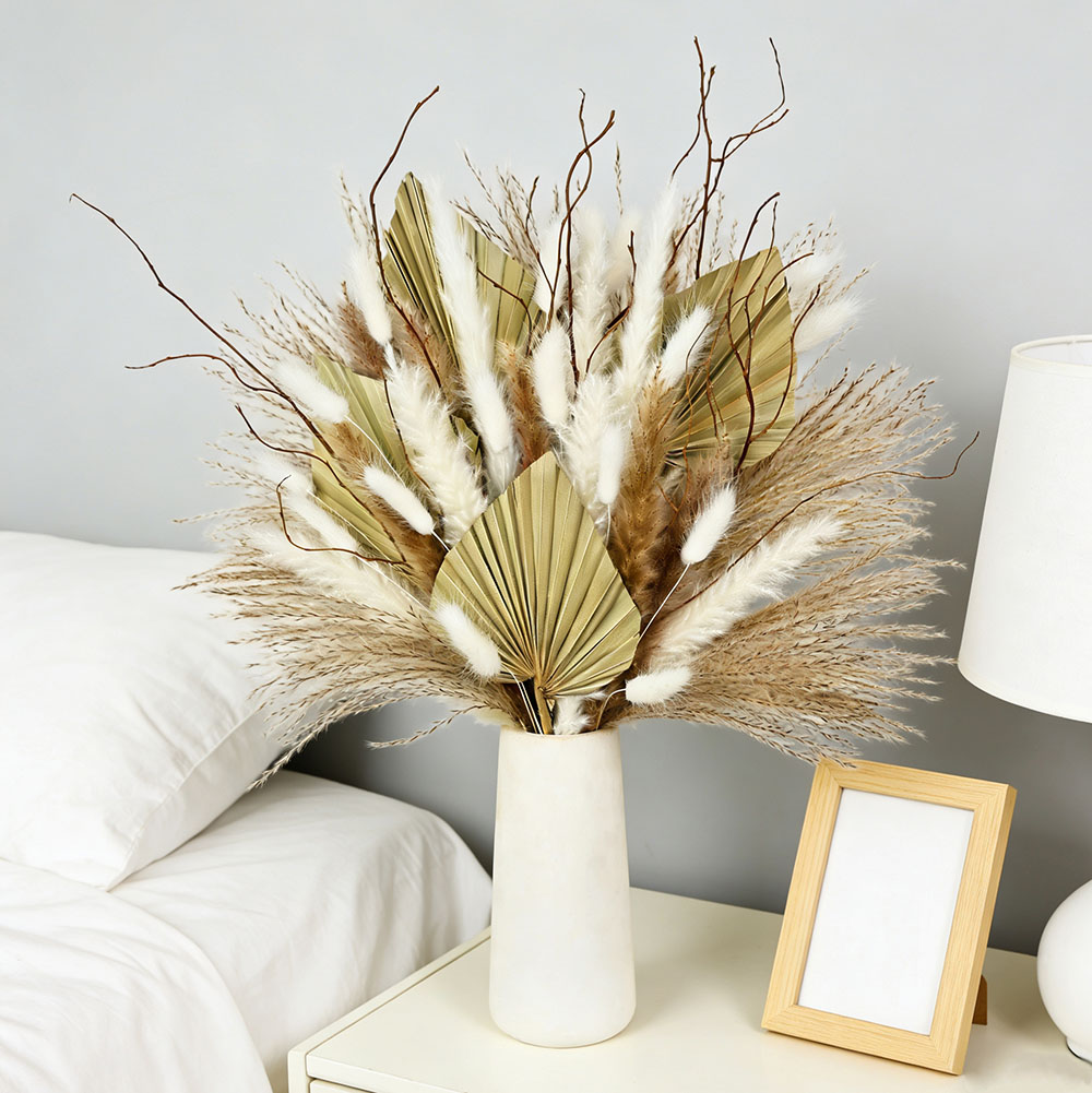 天然乾燥ヤシの葉ブーケミックスパンパスリードエレガントな枝花 - Palm Leaf Dried のレビューと価格